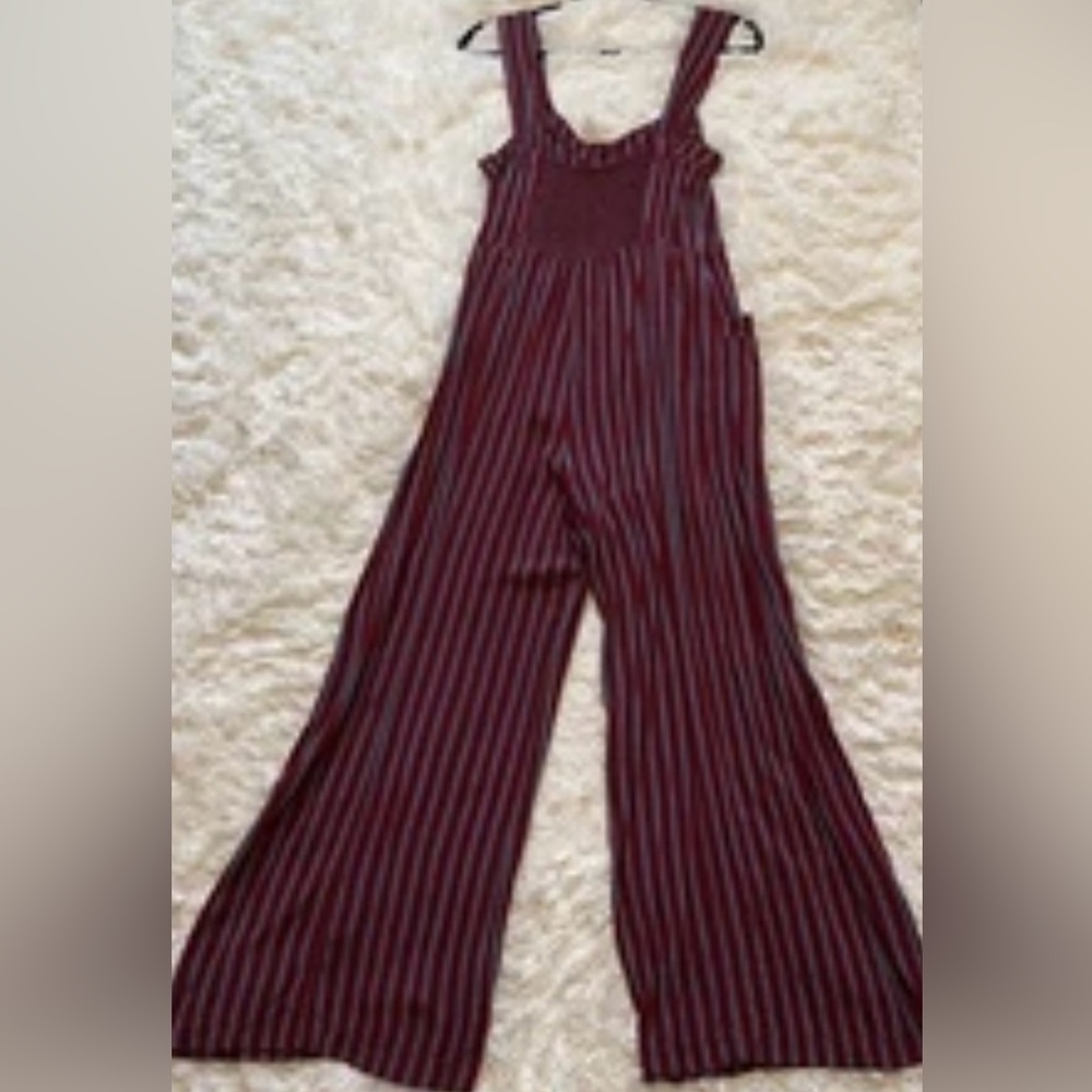 Free People City Girl Jumpsuit Striped Wide-Leg Retro Preppy Red Gray Size 12 - Picture 8 of 12